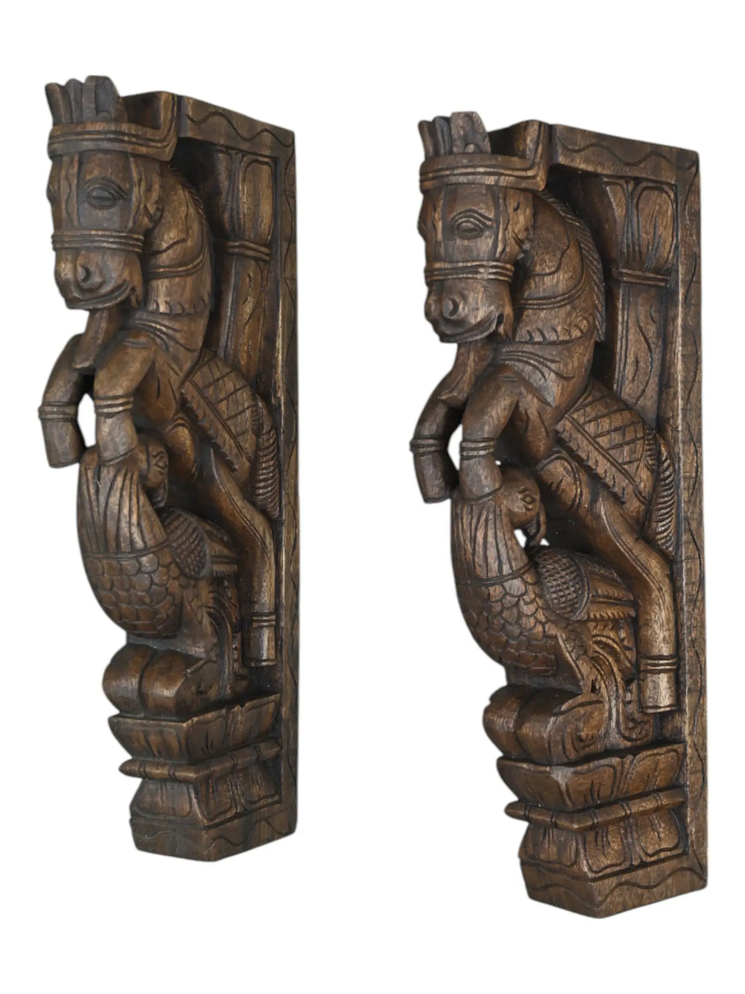 Wooden horse with parrot brackets