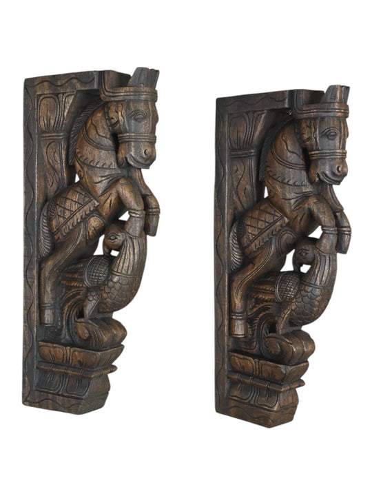 Wooden horse with parrot brackets