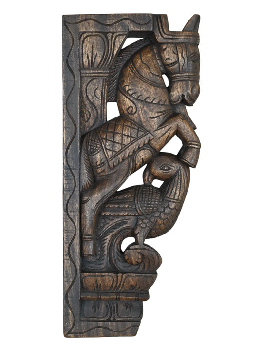 Wooden horse with parrot brackets