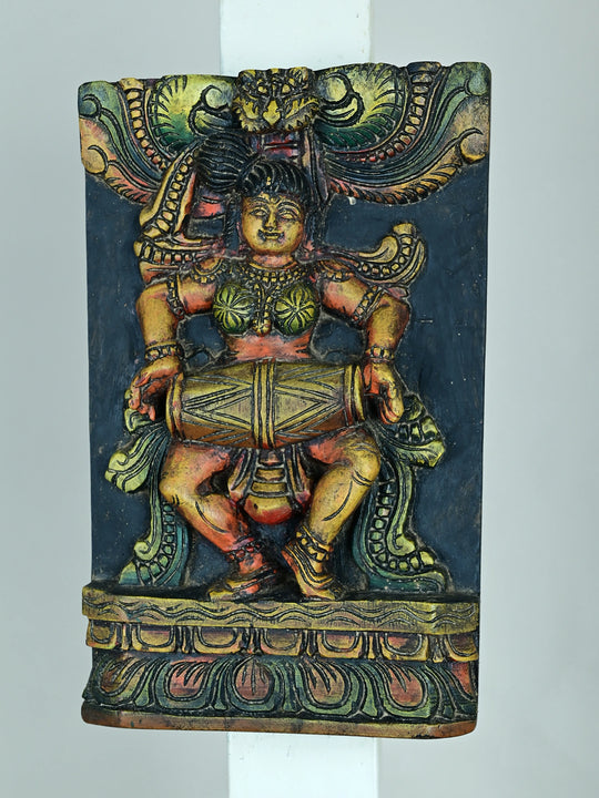 wooden Apsara multicolour panel-12"