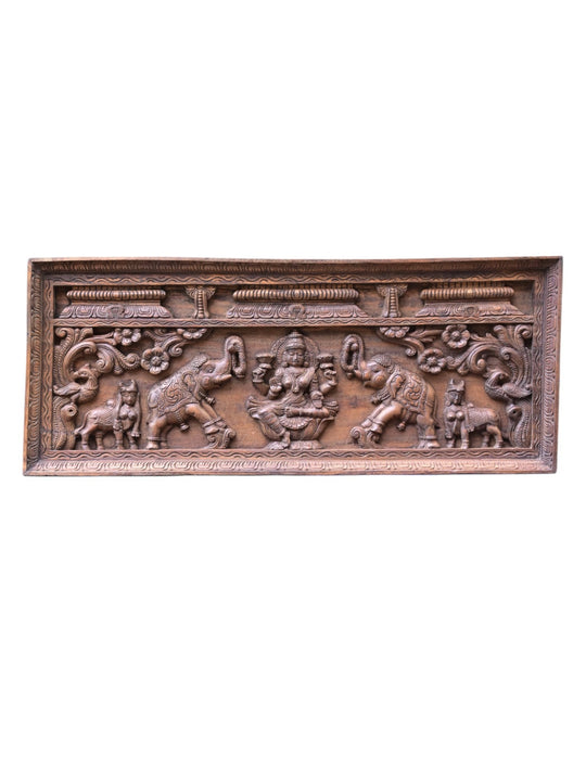 Wooden Gajalakshmi with elephants