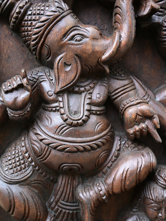 Lord Ganapati Dancing in Three Forms Panel 48"