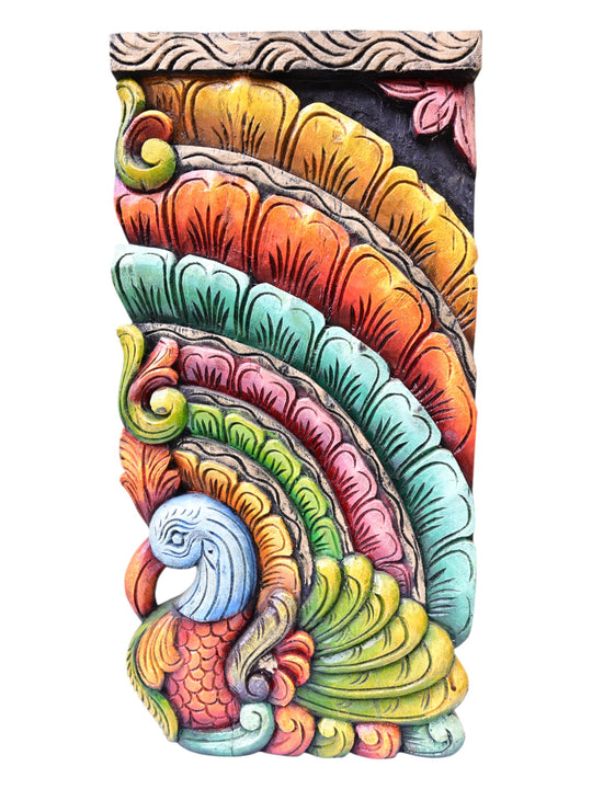 Paired Peacock With Floral Feathers Wall Hanging 24"