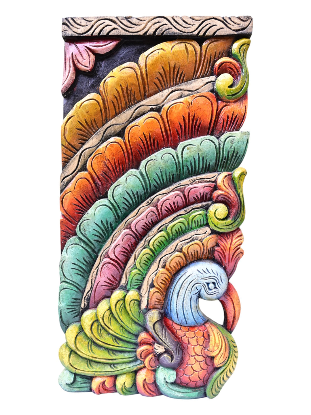 Paired Peacock With Floral Feathers Wall Hanging 24"