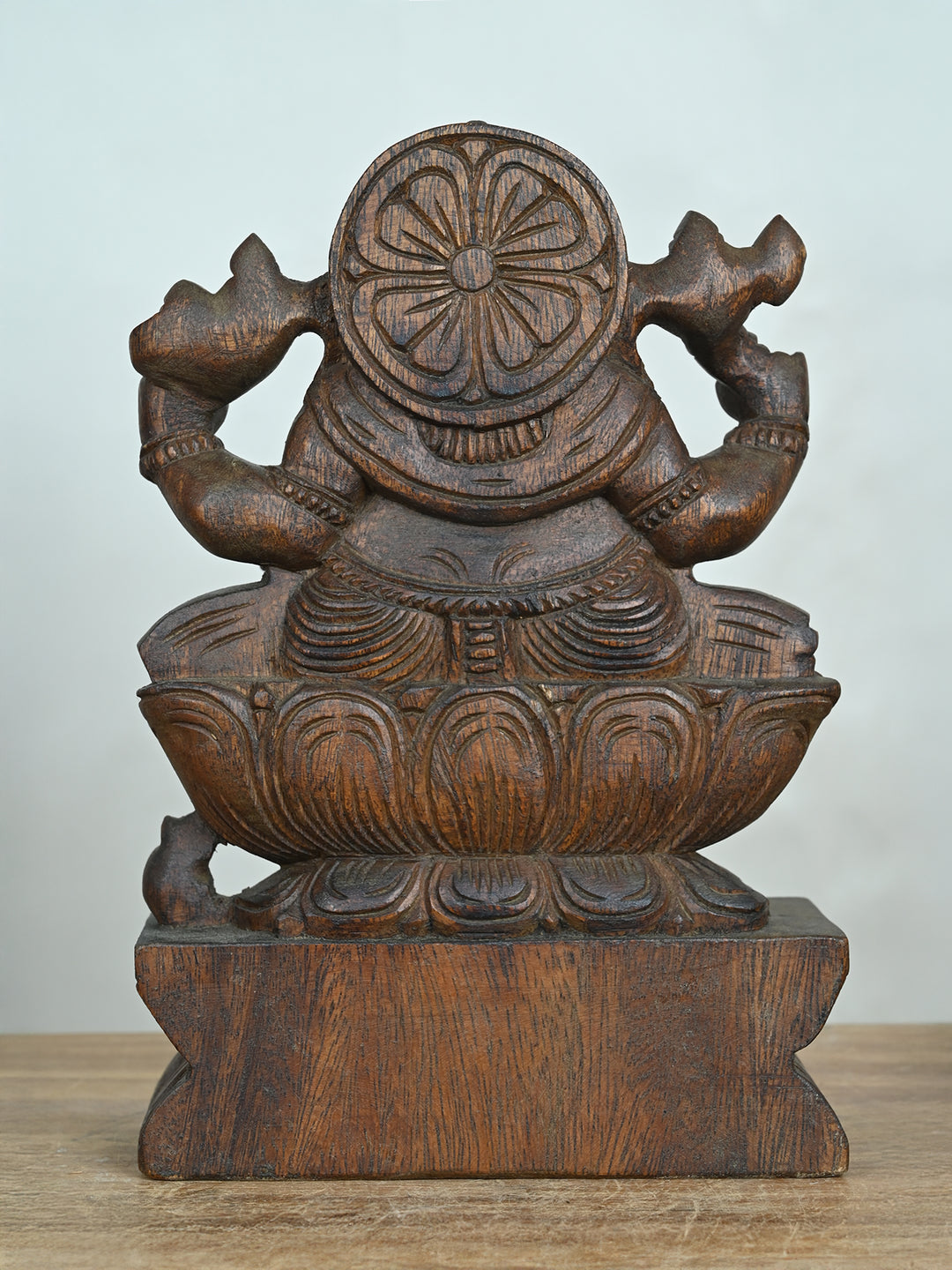 Ganesh Idol in Natural Wood Finish-12"