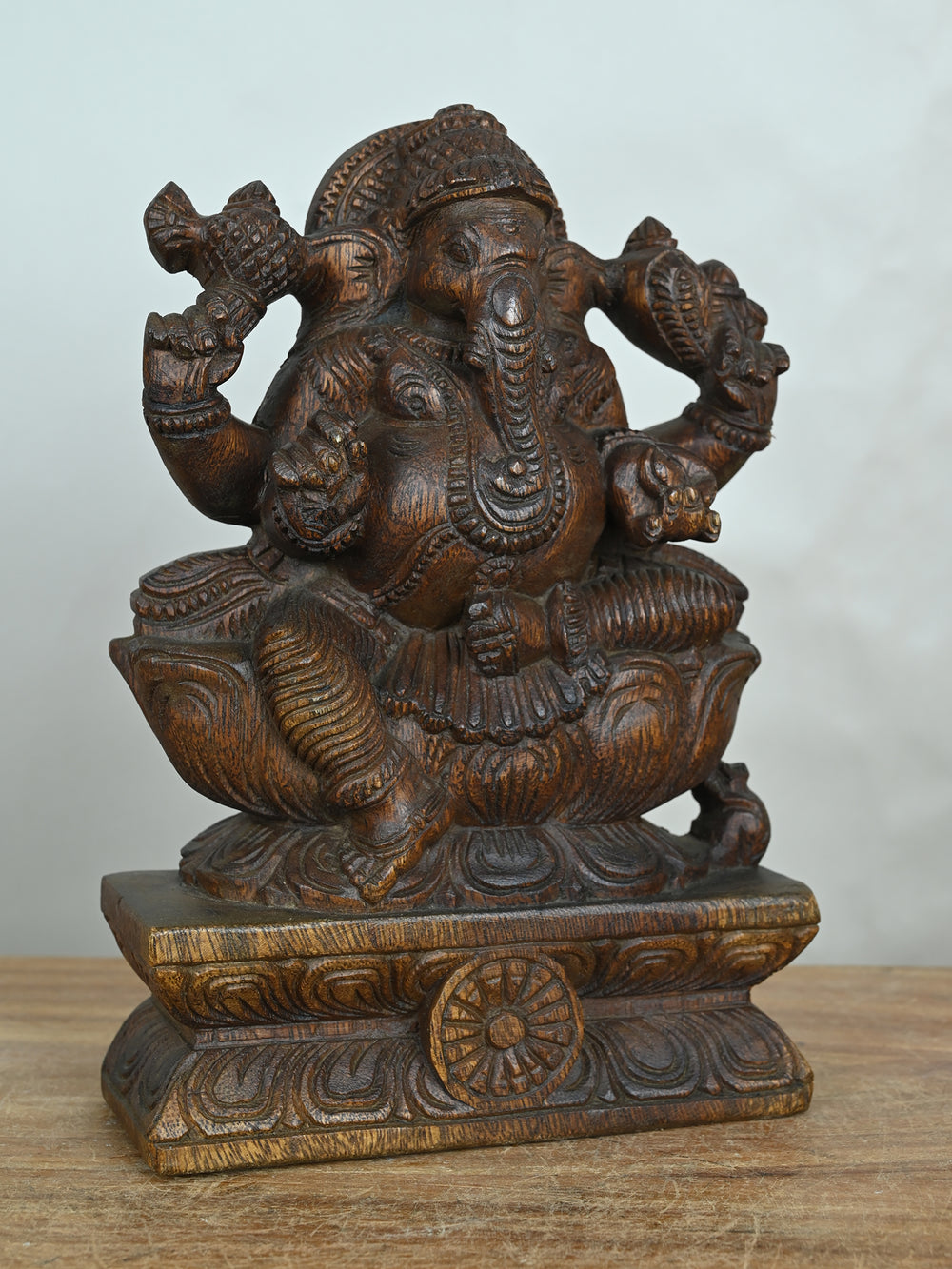 Ganesh Idol in Natural Wood Finish-12"