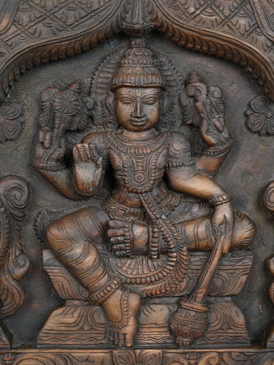 Lord Vishnu Wooden Wall Panel -24"