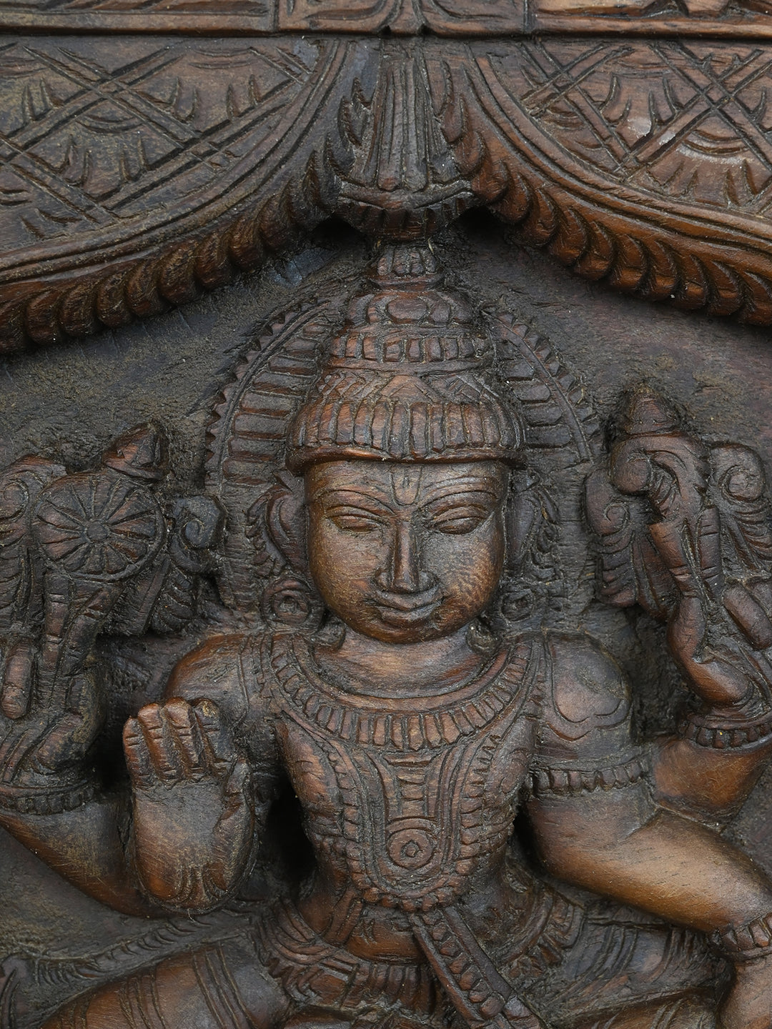 Lord Vishnu Wooden Wall Panel -24"