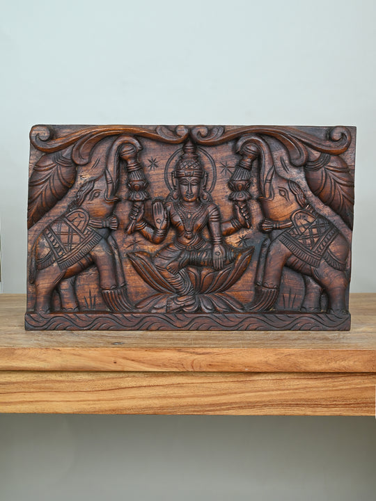 Lakshmi with Elephants Wooden Panel