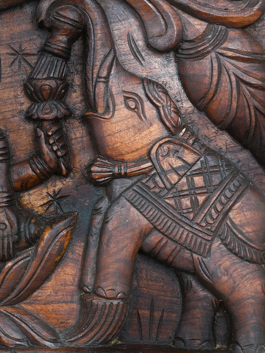 Gajalakshmi with Elephants Wooden Panel-18.5"