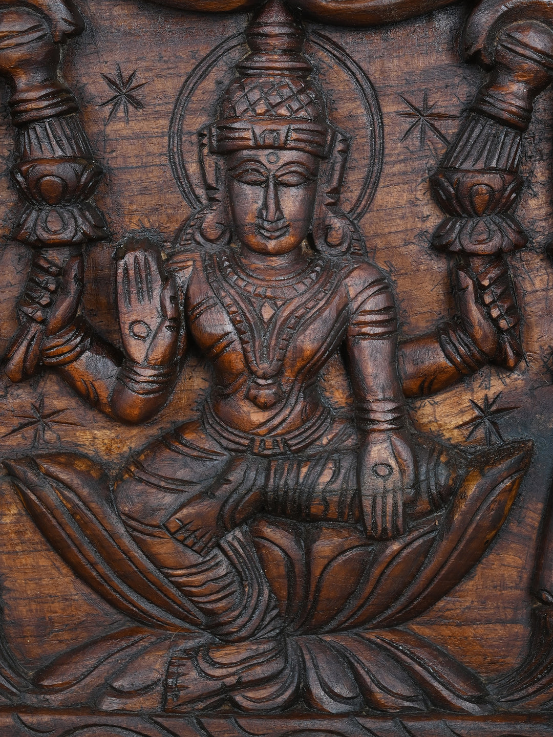 Gajalakshmi with Elephants Wooden Panel-18.5"