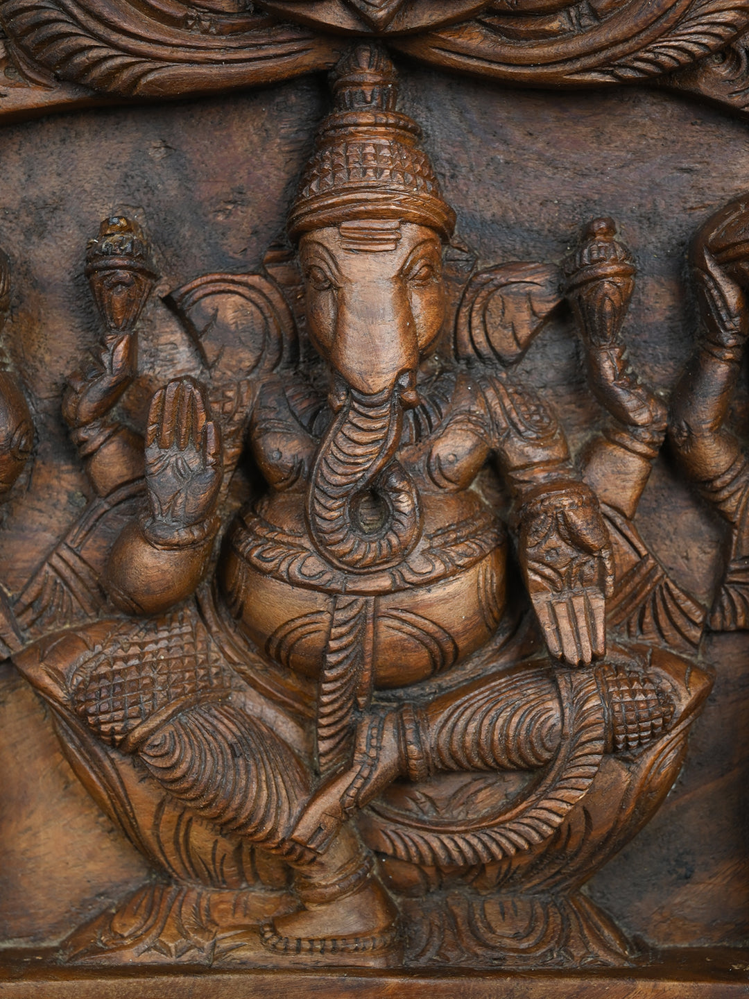 Wooden Ganesha with Riddhi & Siddhi Wall Decor-18"