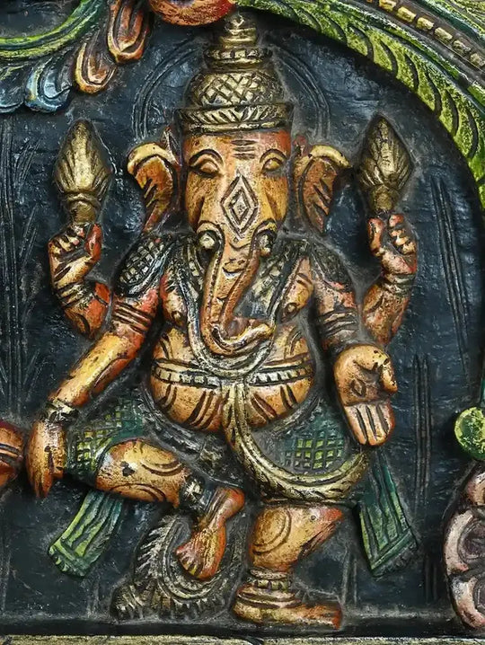Three Diffrent Ganesh panit Wooden Panel-24"
