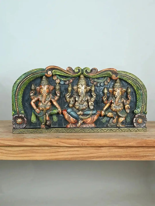 Three Diffrent Ganesh panit Wooden Panel-24"