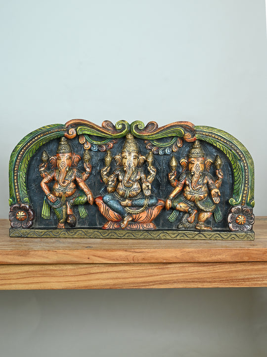 Three Diffrent Ganesh panit Wooden Panel-24"