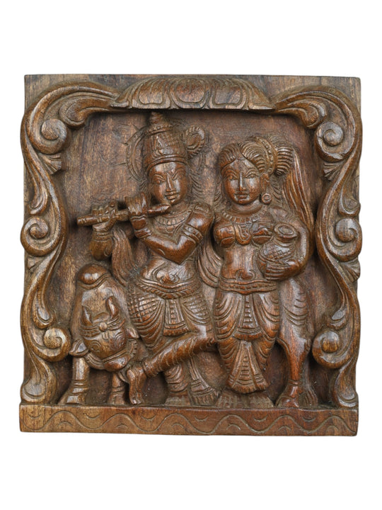 Wood Radha Krishna wall hanging