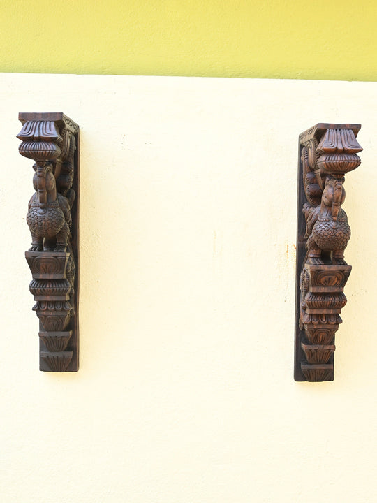 Graceful Peacocks Wooden Wall Bracket