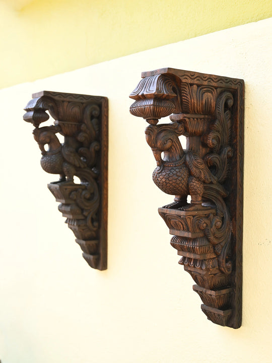 Graceful Peacocks Wooden Wall Bracket-23"