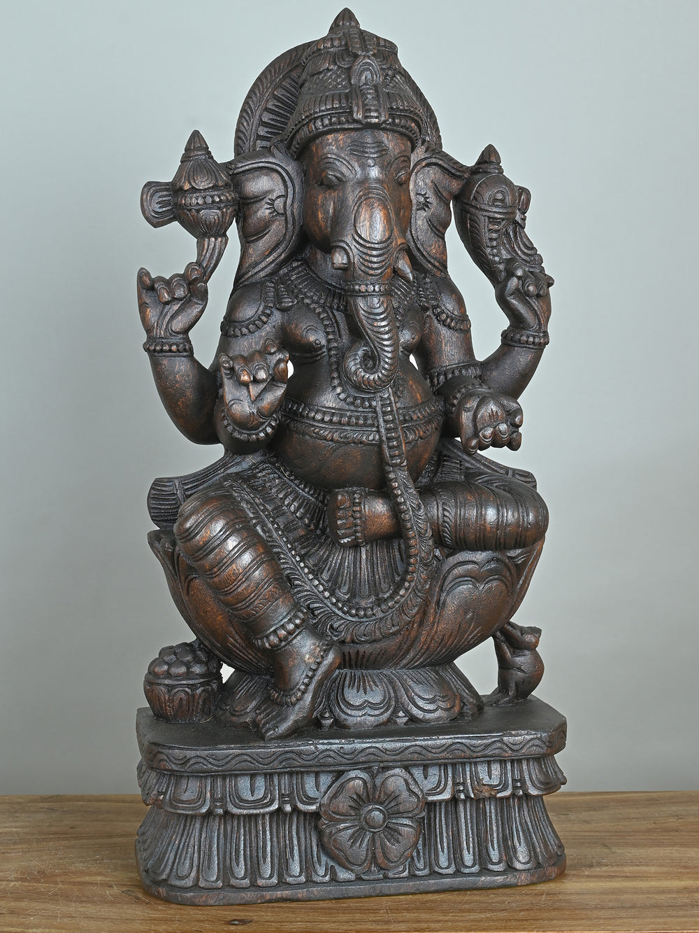 Lord Ganesha Sitting Pose – Wooden Sculpture-24"