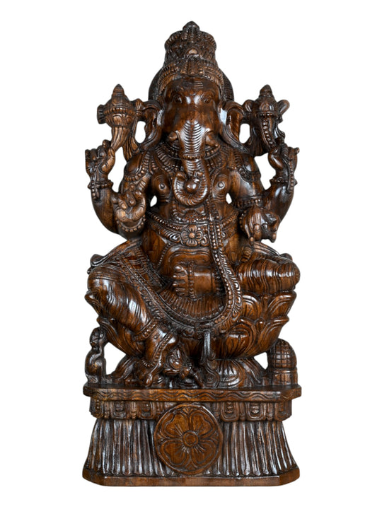 3 Ft Wooden Ganapati Idol