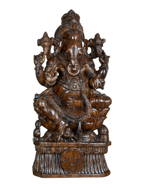 3 Ft Wooden Ganapati Idol