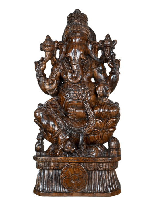 3 Ft Wooden Ganapati Idol