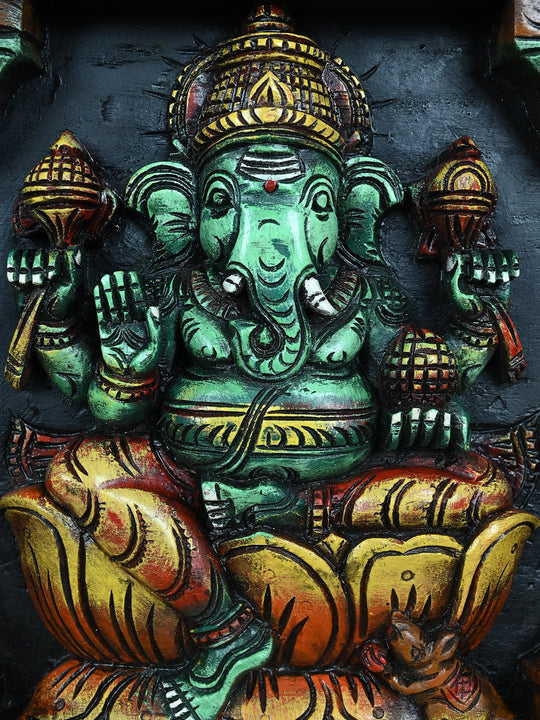Great Triad of Lakshmi, Ganesha, and Saraswati Panel 34"
