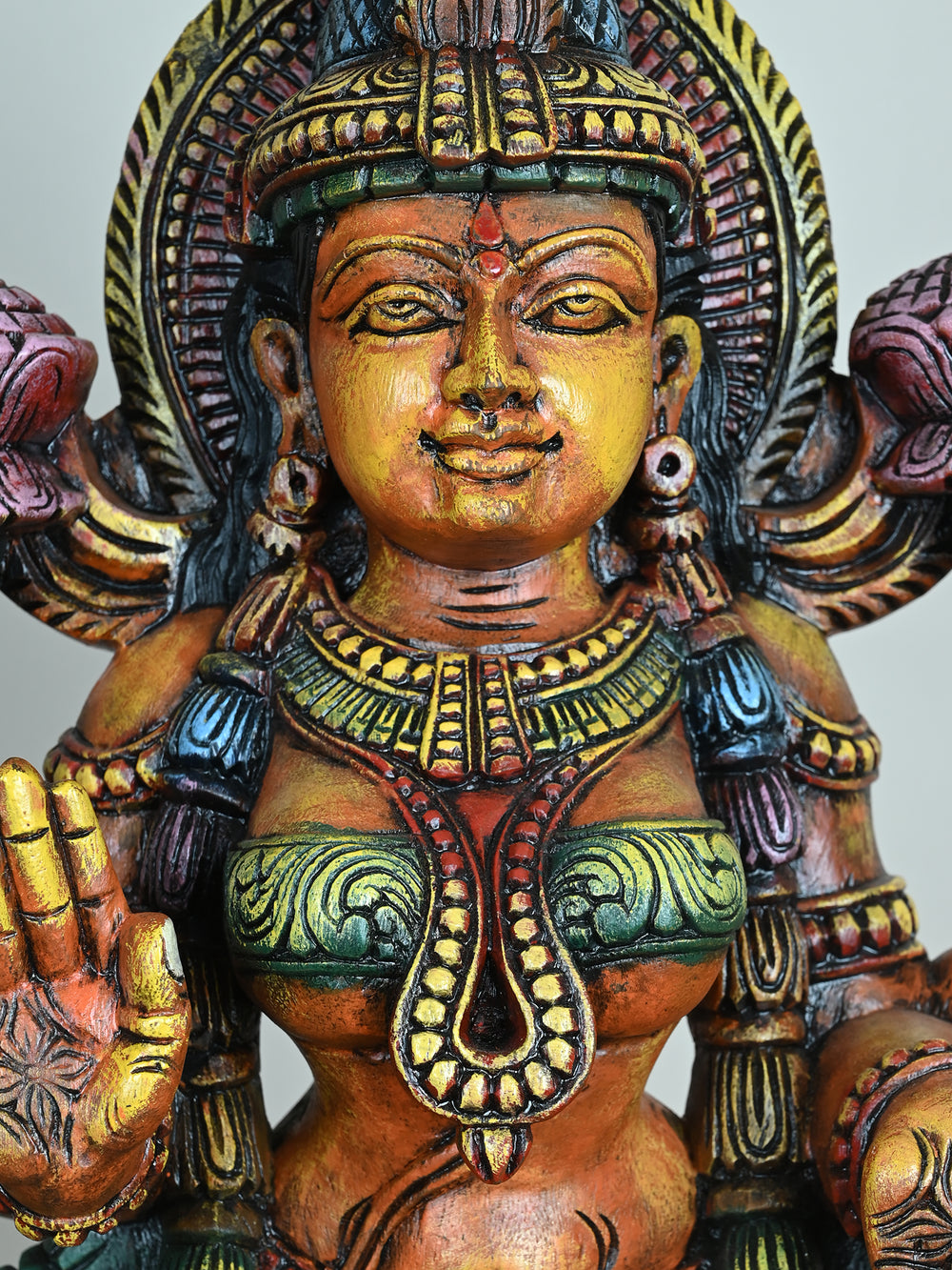 Multicolor Lakshmi Wooden Statue