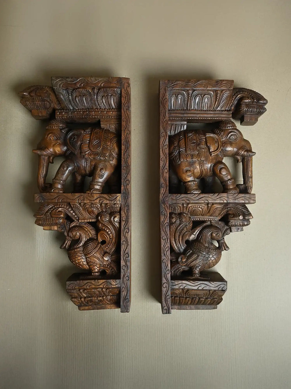 Elephant wooden wall brackets