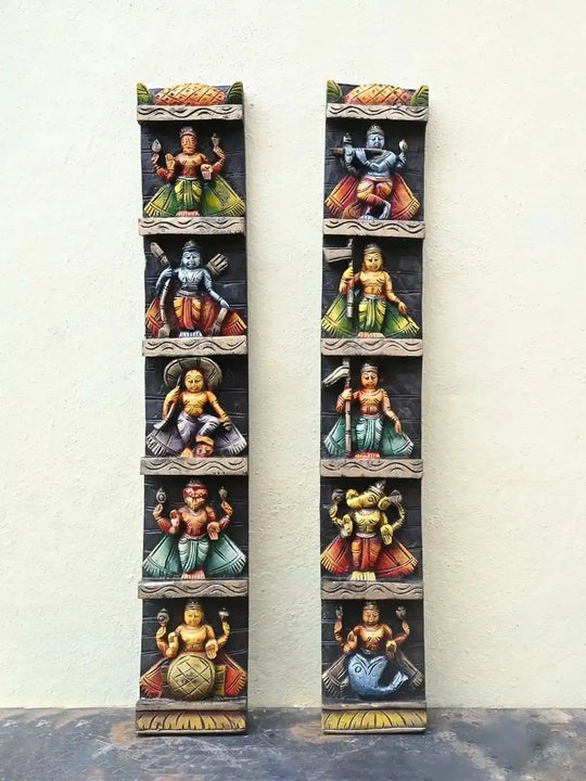 Ten Avatars krishna Vertical wooden Panel