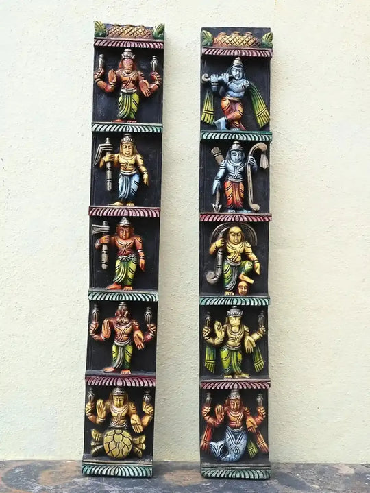 Pair Wooden Panels Vishnu’s Ten Avatars