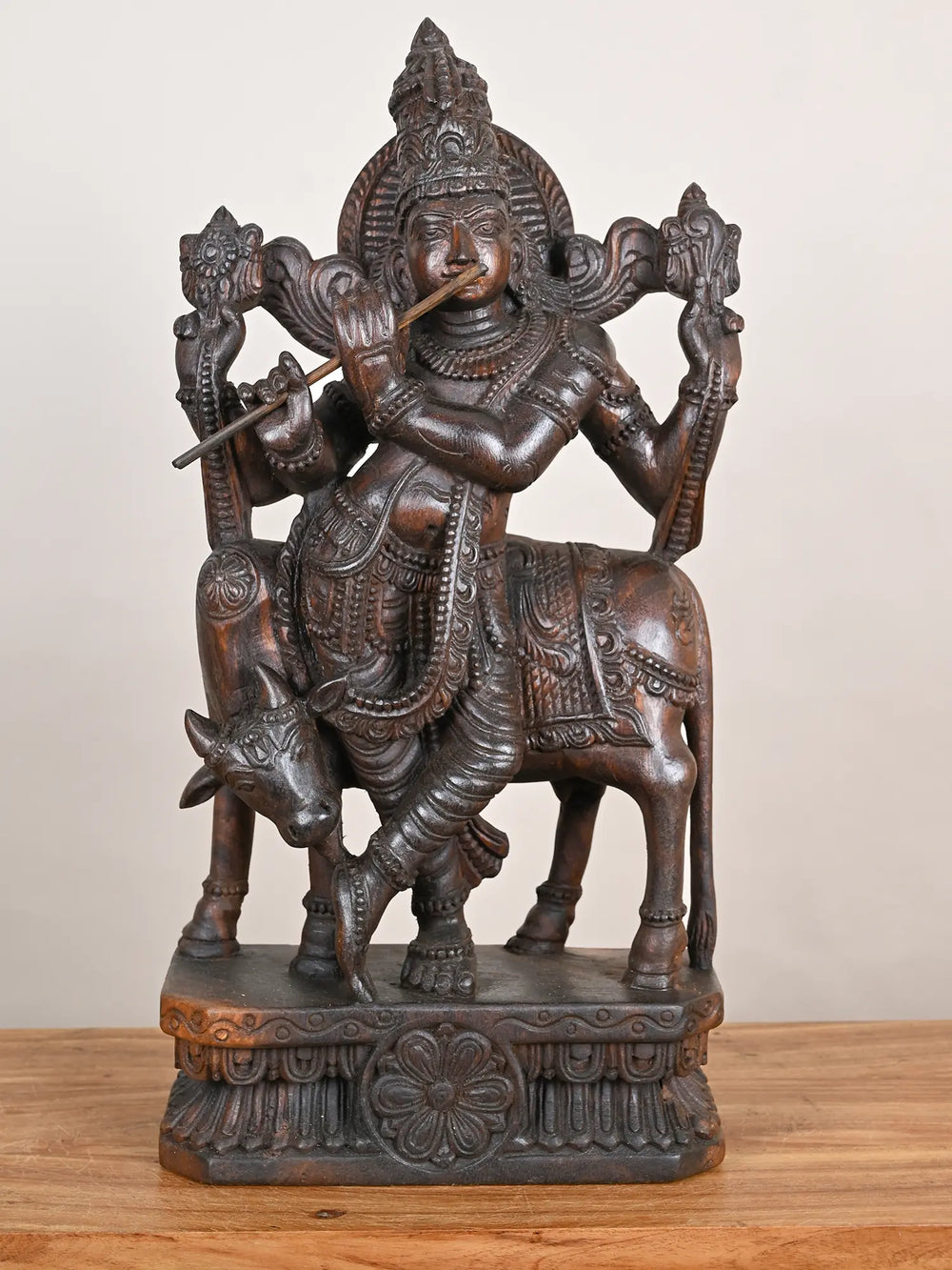 Flute Krishna Wooden Idol 