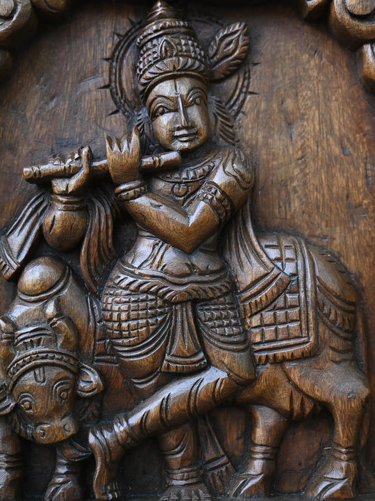 Gopala Krishna With Cow Wall Mount 12"