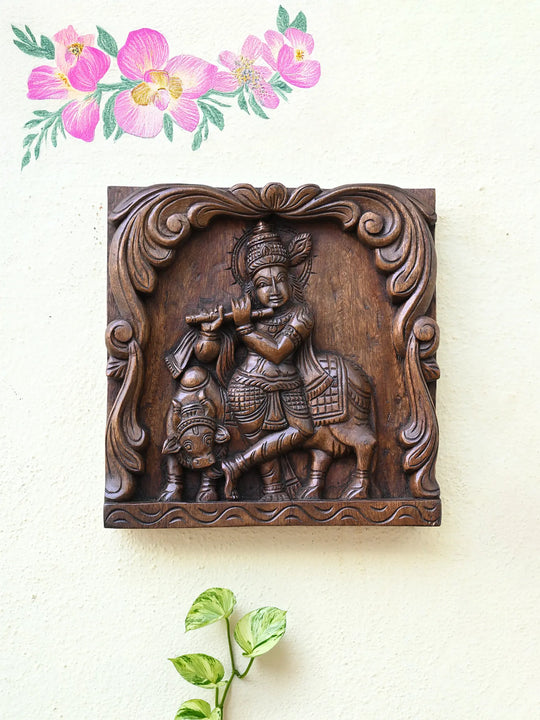 Lord Krishna with a cow wall mount