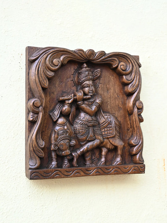 Lord Krishna with a cow wall mount