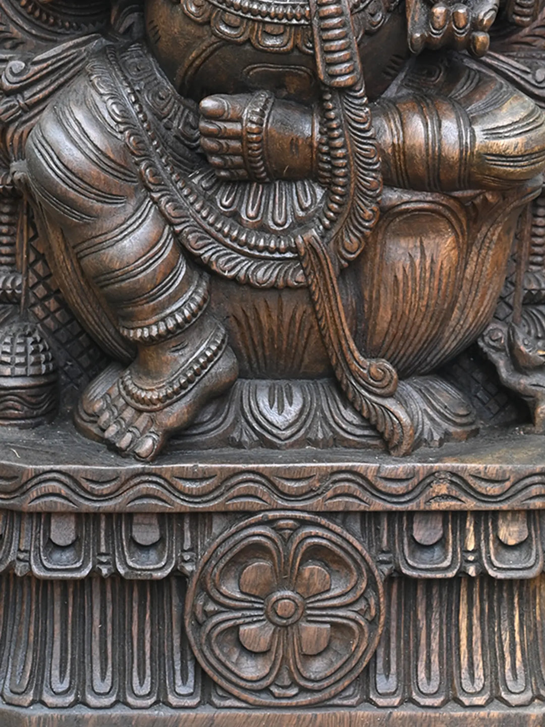 Hand-Carved Wooden Arch Ganesh Statue - 30"