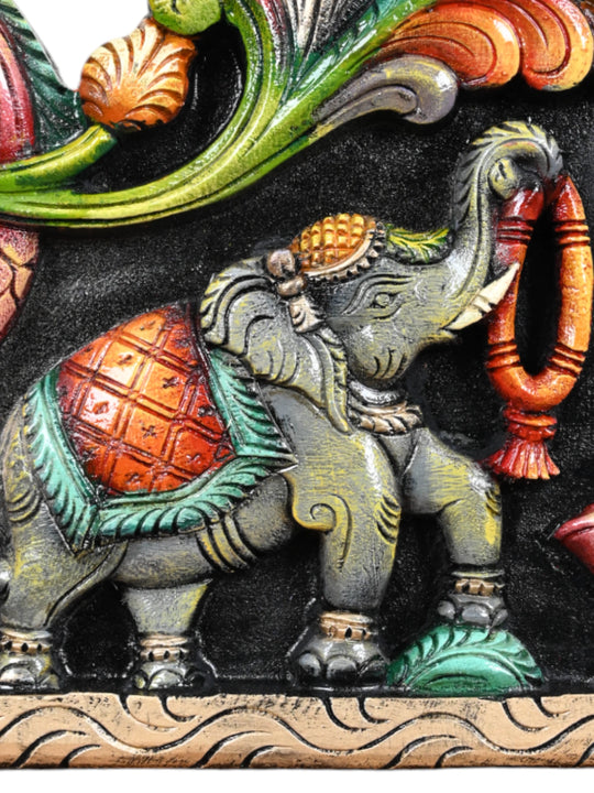 Gajalakshmi Seated on Lotus Wooden Panel-36"