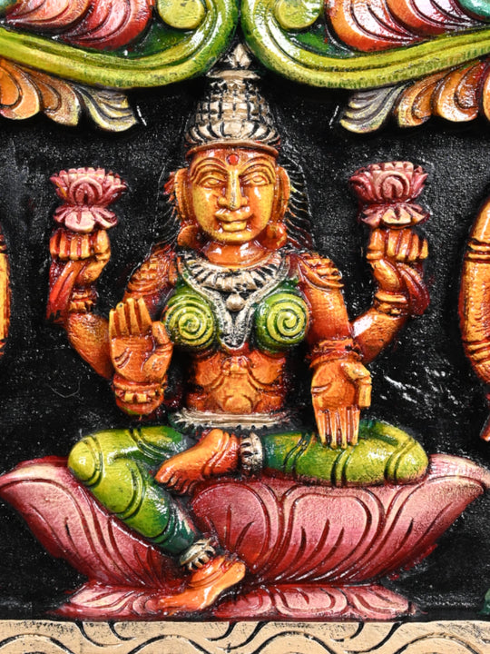 Gajalakshmi Seated on Lotus Wooden Panel-36"