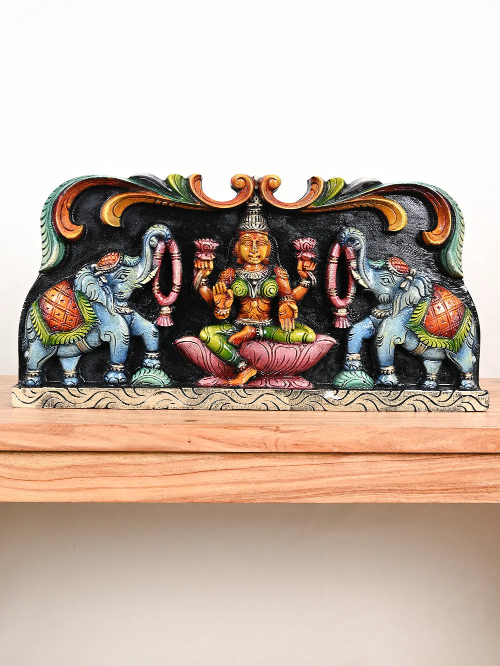 Goddess Gajalakshmi Wooden Panel