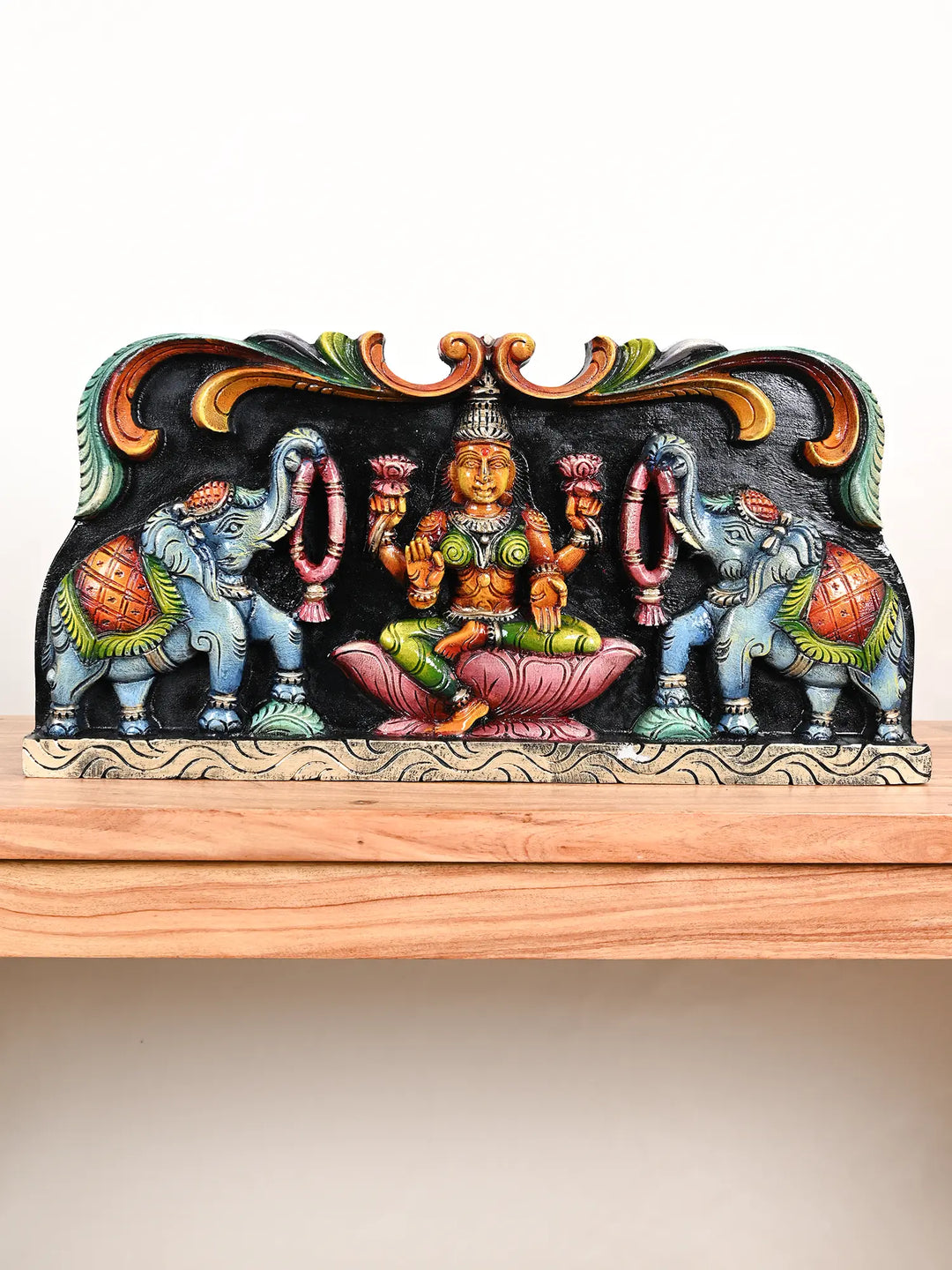 Goddess Gajalakshmi Wooden Panel