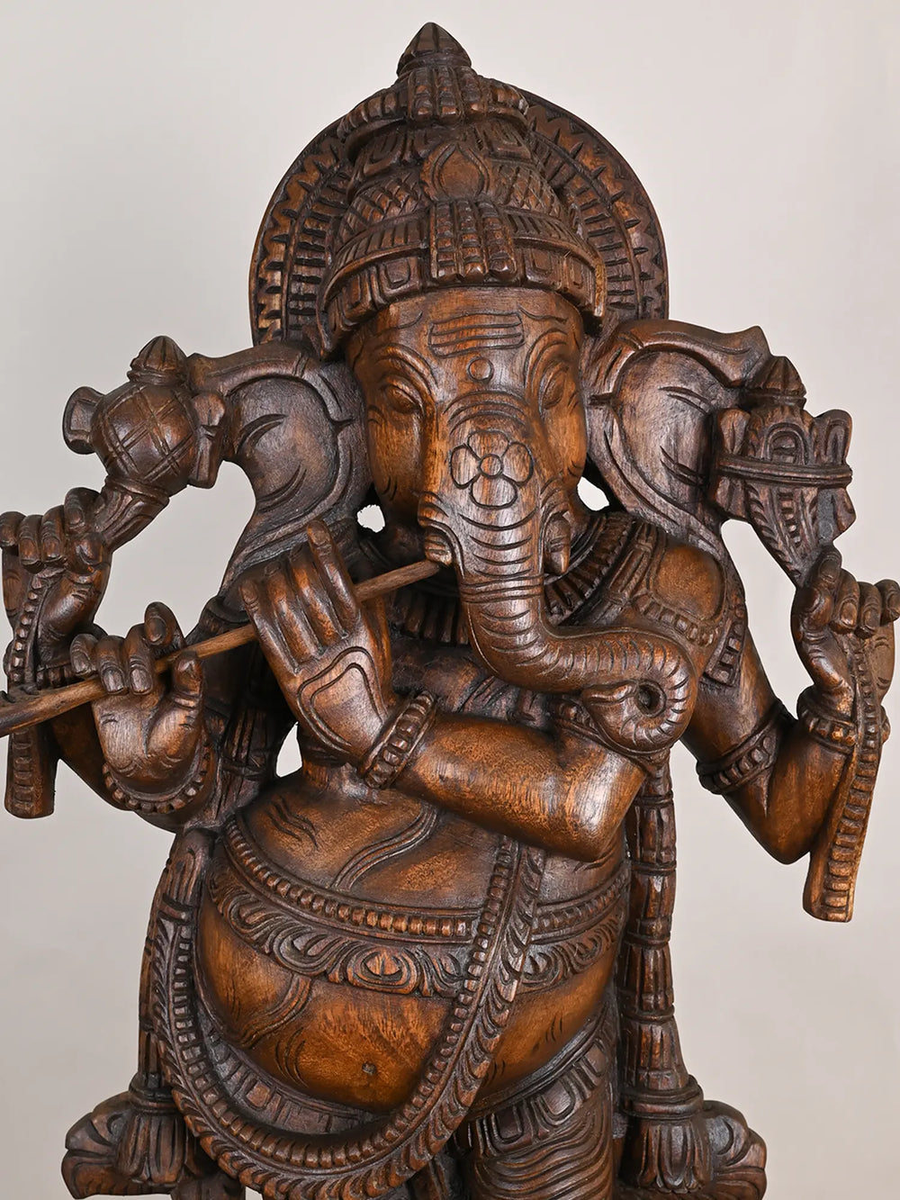 Wooden Dancing Ganesha Playing Flute