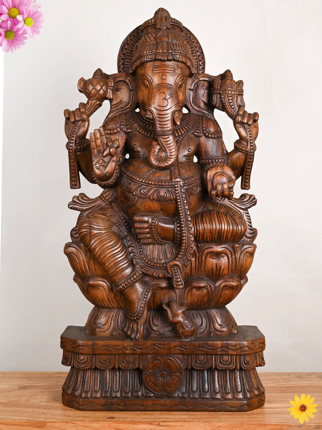 3 Feet Ganesh Wooden Statue 