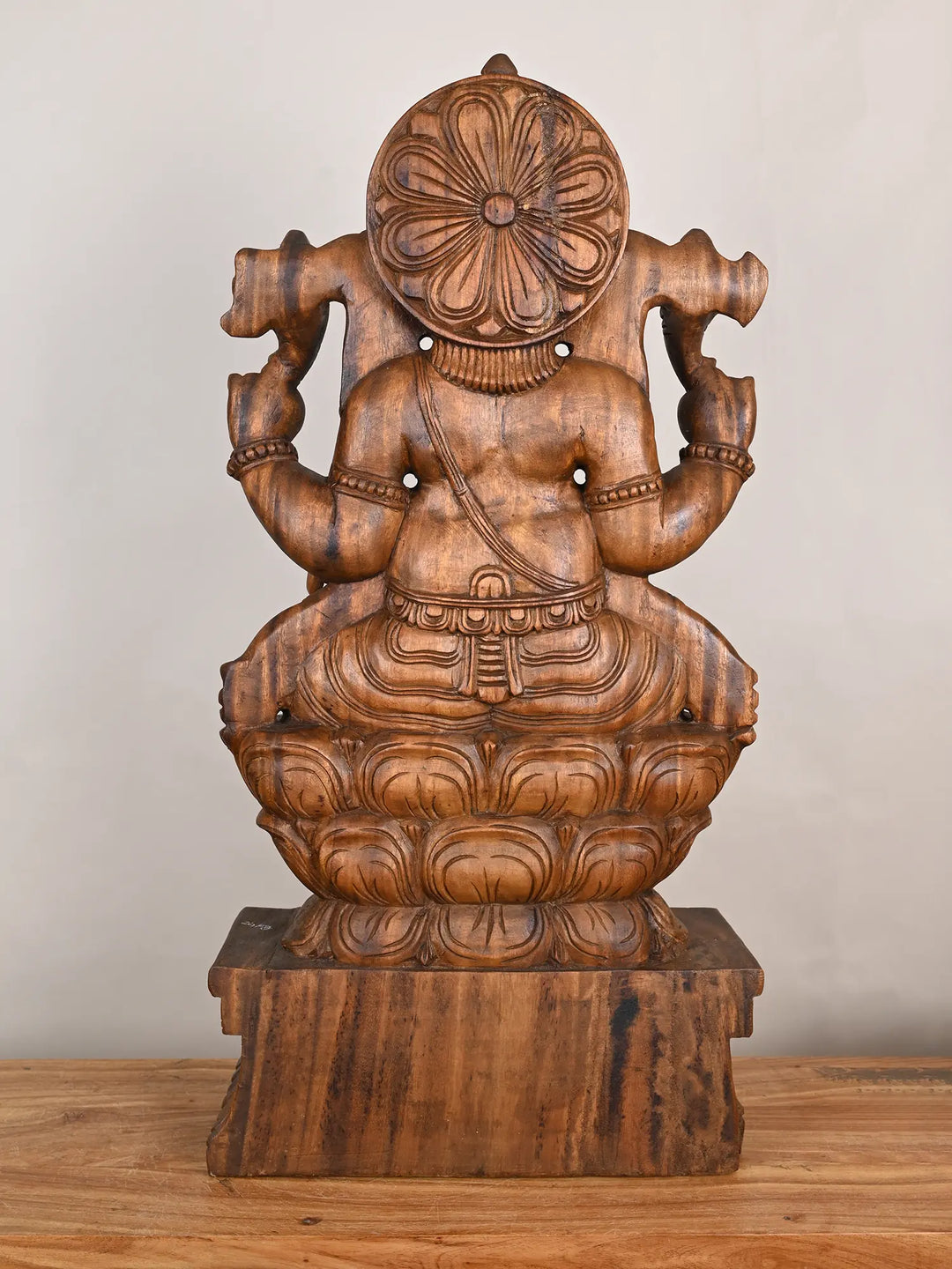 Padmasana Ganesha Wooden Murti-36"