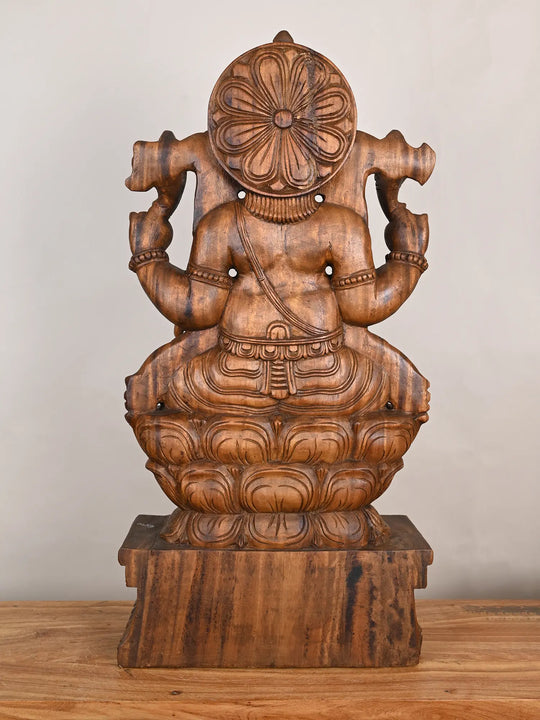 Padmasana Ganesha Wooden Murti-36"