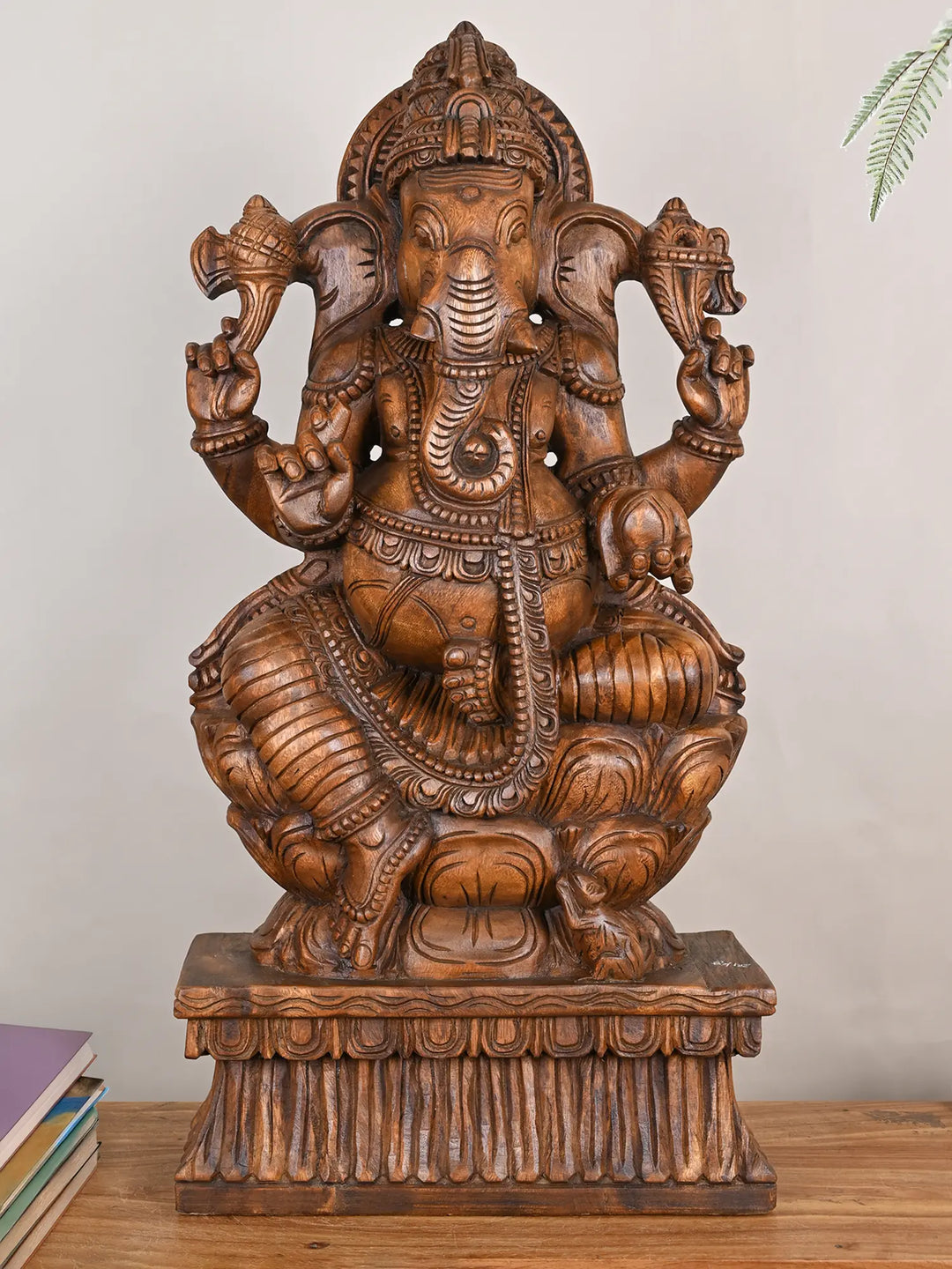 Padmasana Ganesha Wooden Murti