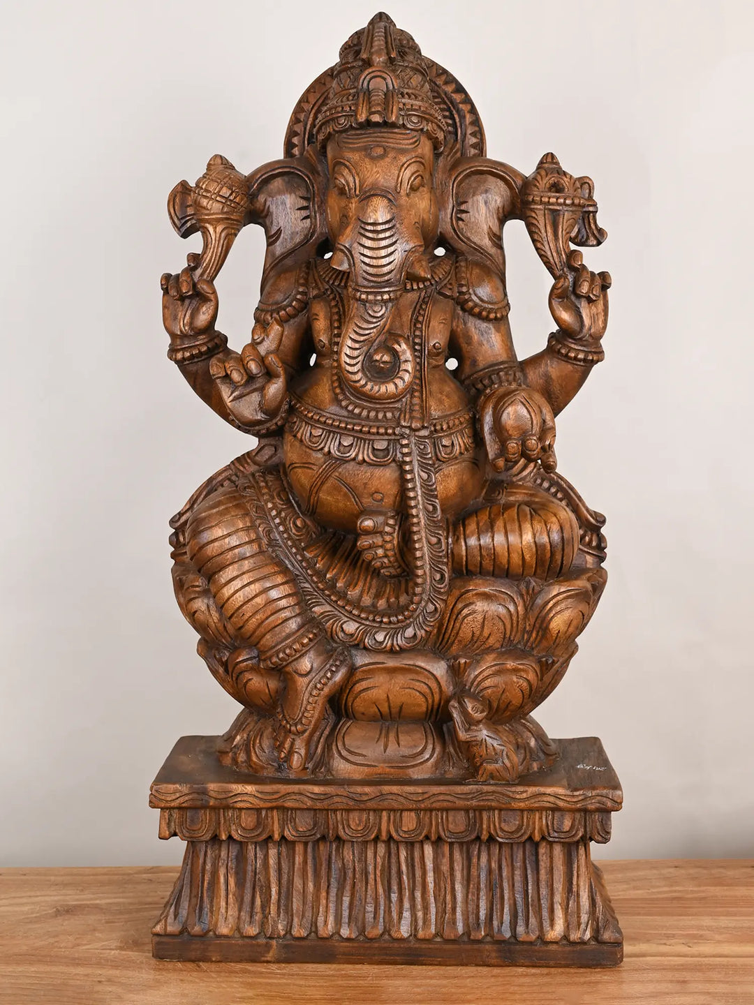 Padmasana Ganesha Wooden Murti-36"