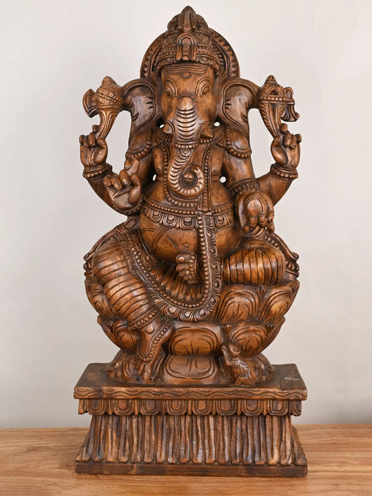 Padmasana Ganesha Wooden Murti-36"