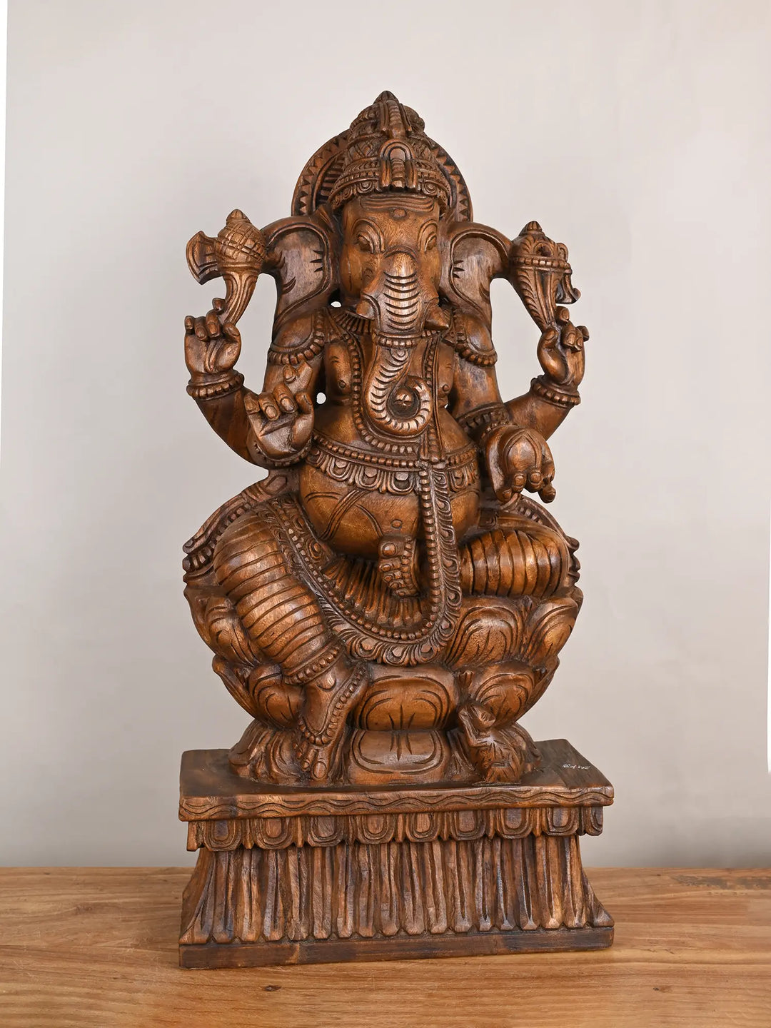 Padmasana Ganesha Wooden Murti-36"