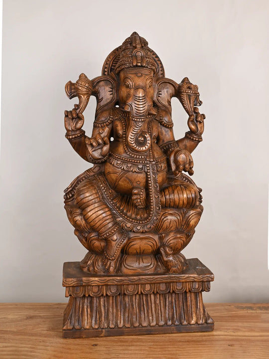 Padmasana Ganesha Wooden Murti-36"