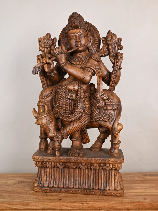 wooden krishna statue 
